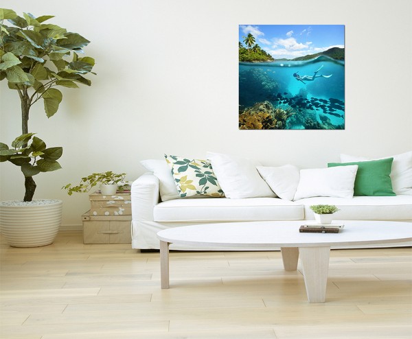 80x80cm Korallenriff Fische Taucher Meer Natur