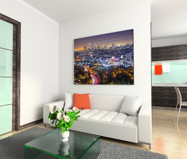 120x80cm Wandbild Los Angeles Skyline Nacht Lichter