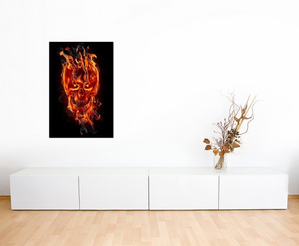 120x60cm Feuer Flammen Totenkopf Rauch