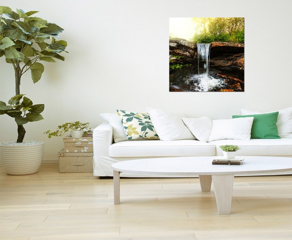 80x80cm Wasserfall Bach Fluss Wald