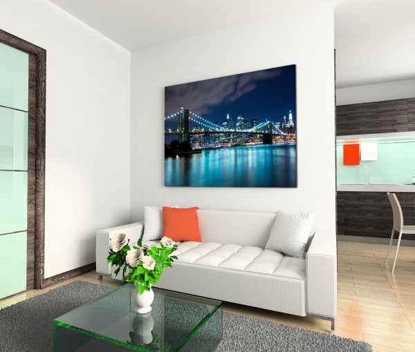 120x80cm Wandbild New York Brooklyn Bridge Nacht Lichter