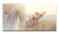 Bilder XXL Frau mit Schmetterling 50x100cm Wandbild auf Leinwand