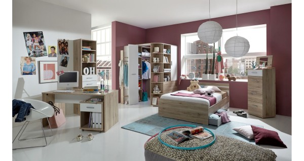 Jugendzimmer Joker in Eiche San Remo und Weiß komplett Set von Wimex