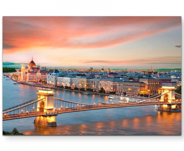 Blick über das Parlament und Donau in Budapest, Ungarn - Leinwandbild