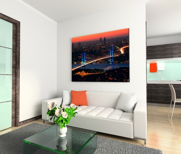 120x80cm Wandbild Istanbul Bosporus Brücke Nacht Lichter