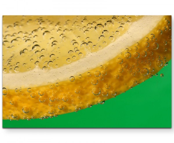 Fotografie Zitronenscheibe + grüner Hintergrund - Leinwandbild