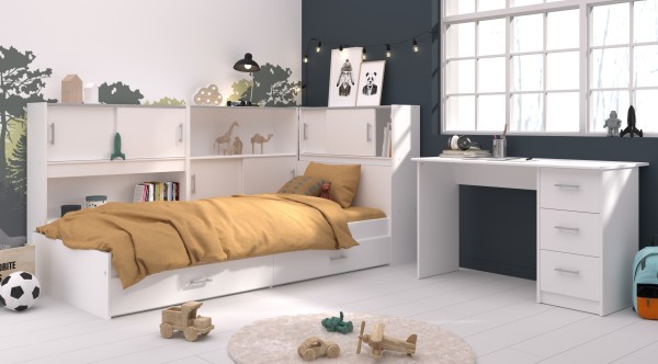 Staurraumbett Snoop 2 von Parisot 90 x 200 cm Liegefläche mit 3 Regalen und Schreibtisch in Weiß - Jugendzimmer Kinderzimmer Möbel Teenagerzimmer