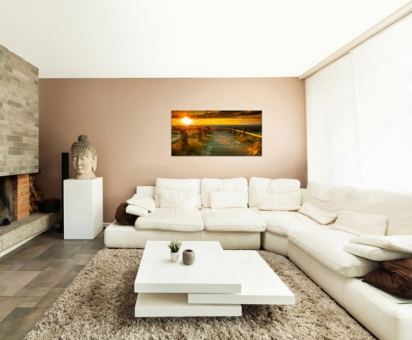 120x80cm Sonnenuntergang Strand Meer Steg