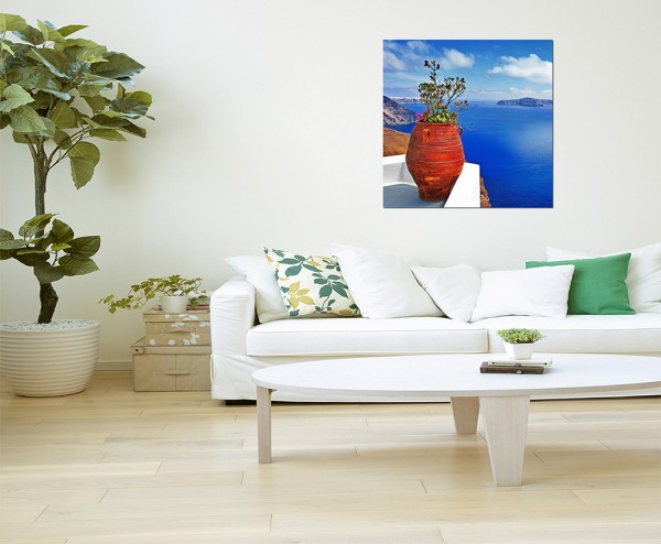 80x80cm Santorini Blumentopf Pflanze Meerblick