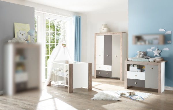 Babyzimmer Bea in Weiß matt mit Eiche Sanremo hell, Taupe und Lava matt von Mäusbacher 5 teilig+++ von möbel-direkt+++ schnell und günstig