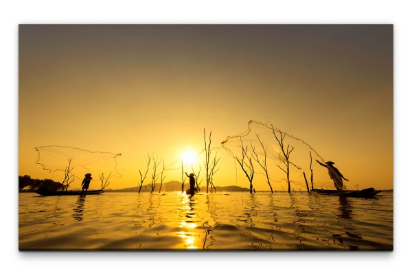 Bilder XXL Männer mit Fischernetzen Wandbild auf Leinwand