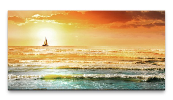 Bilder XXL Meer mit Boot 50x100cm Wandbild auf Leinwand