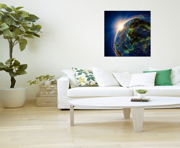 80x80cm Erde Planet Netzwerk Weltall Sonne