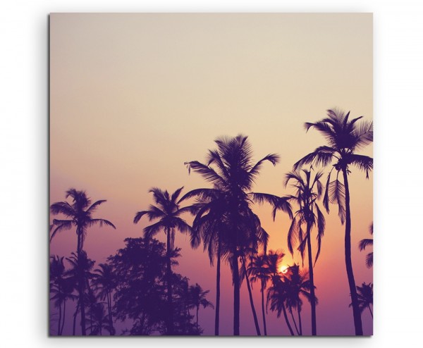 Landschaftsfotografie – Silhouette von Palmen bei Sonnenaufgang auf Leinwand