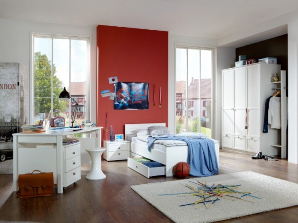 Jugendzimmer Filou 7 teiliges Landhauszimmer mit Schrank, Jugendbett und Bettschubkästen, Schreibtis