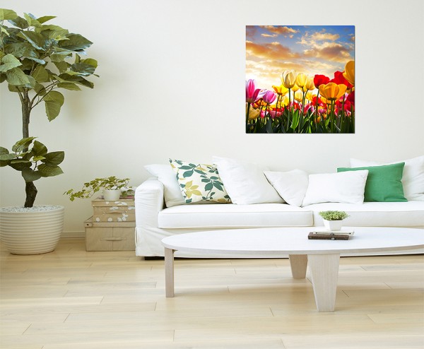 80x80cm Tulpen Landschaft Sonnenuntergang