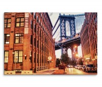 120x80cm Wandbild Manhattan Brooklyn Bridge Gebäude Wolken