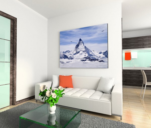 120x80cm Wandbild Schweiz Alpen Berggipfel Schnee Wolkenschleier