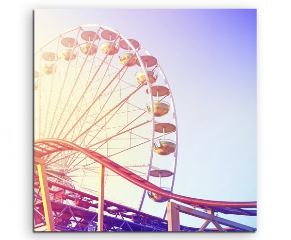 Künstlerische Fotografie – Riesenrad mit Achterbahn auf Leinwand