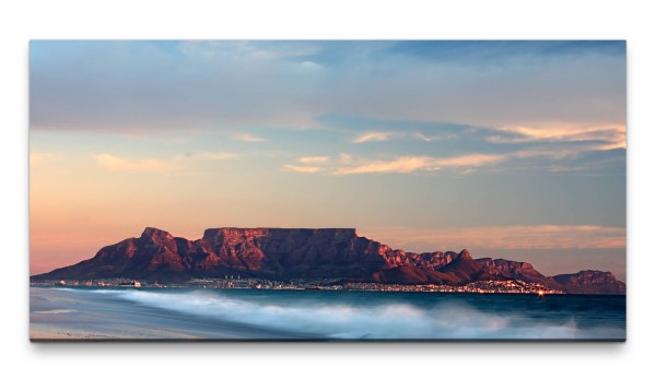 Bilder XXL Strand Kapstadt mit Tafelberg 50x100cm Wandbild auf Leinwand
