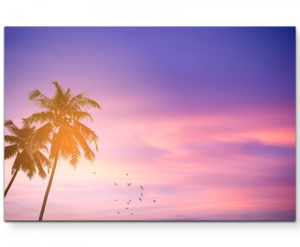 Palmen vor violetten Sonnenuntergang - Leinwandbild