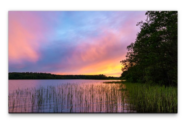 Bilder XXL Sonnenuntergang am See Wandbild auf Leinwand