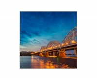 80x80cm Brücke Kiew Wasser Lichter Wolken
