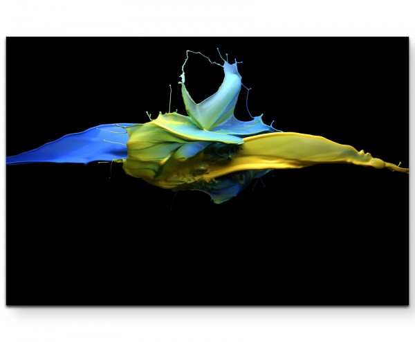 Farbensplash blau und gelb gemischt - Leinwandbild
