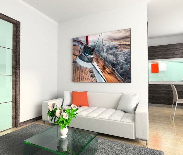 120x80cm Wandbild Meer Sturm Wellen Segelboot