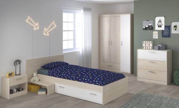 Jugendzimmer Charly 12 von Parisot 4teilig in Akazie und Weiß Komplett Set - Jugendzimmer Kinderzimmer Möbel Teenagerzimmer