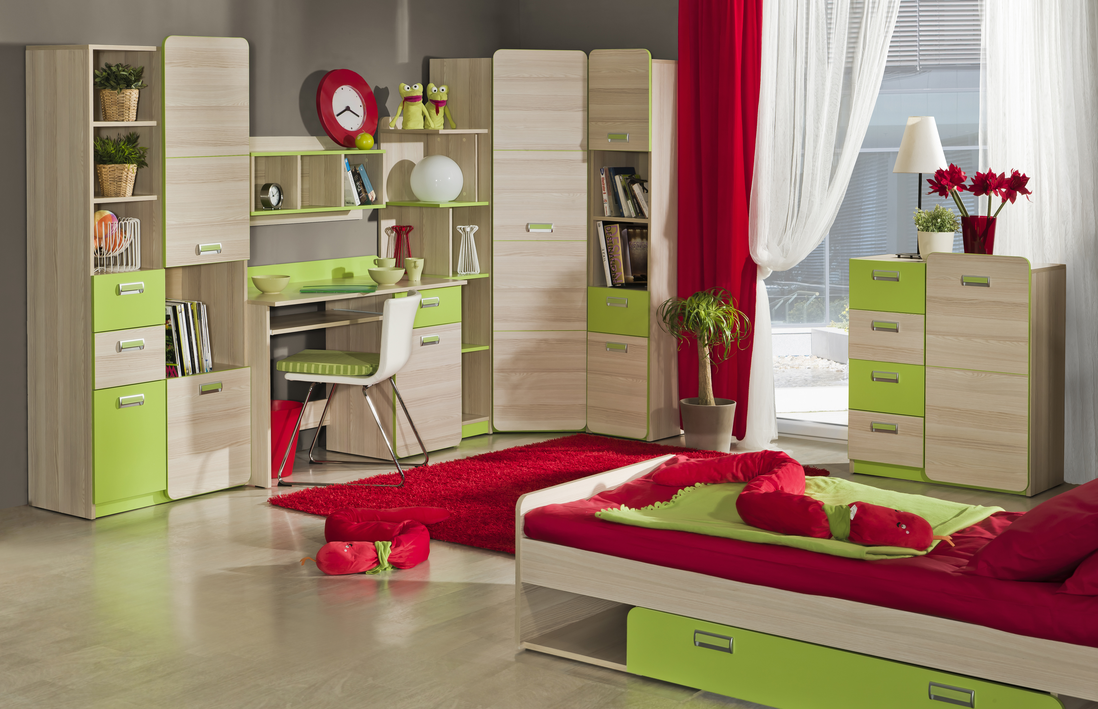Jugendzimmer Lorento Komplett Set in Esche und Limonengrün