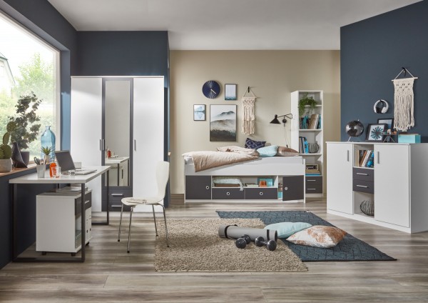Jugendzimmer Rocco II in Weiß - Graphit von Wimex Komplett Set