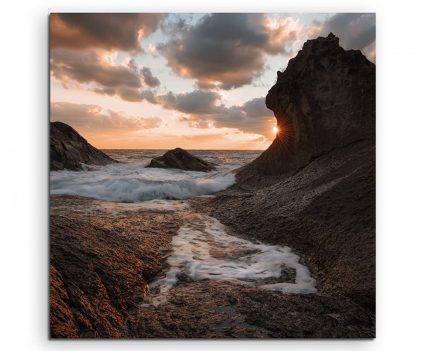 Landschaftsfotografie  Sonnenaufgang mit Wellen in Rezovo, Bulgarien auf Leinwand exklusives Wandb