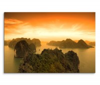 120x80cm Wandbild Vietnam Halong Bay Felsen Meer Sonnenuntergang