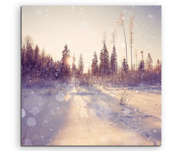 Landschaftsfotografie  Verschneiter Winterwald im Sonnenlicht auf Leinwand exklusives Wandbild mod