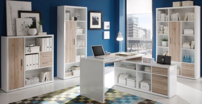 Büro Tokyo in Weiß und Eiche von Bega Möbel Komplett Set