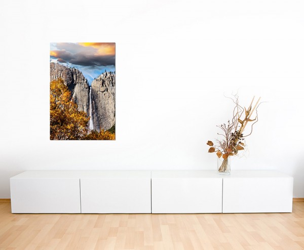 120x80cm Yosemite Felsen Wasserfall Wolken Herbst