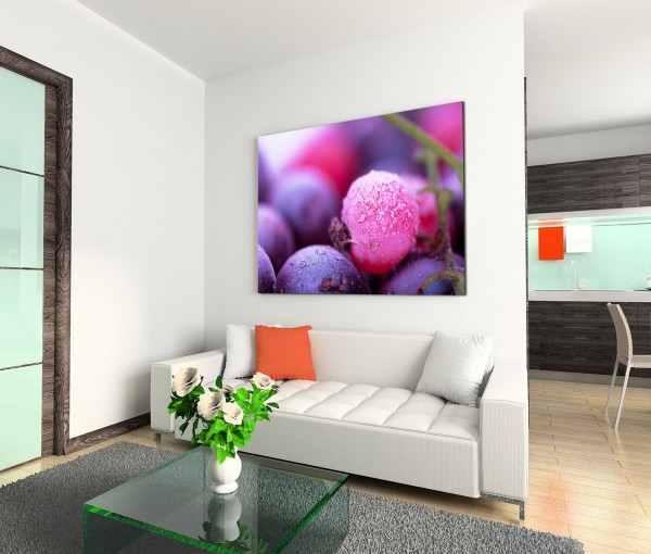 120x80cm Wandbild Beeren Frost Nahaufnahme