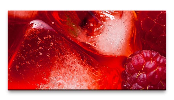 Bilder XXL Eiswürfel mit Himbeeren 50x100cm Wandbild auf Leinwand