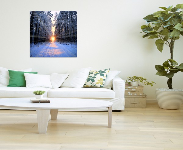 80x80cm Wald Winter Schnee Sonnenaufgang