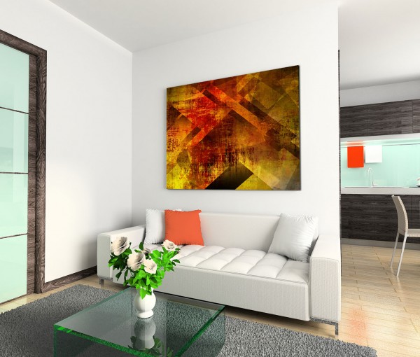 120x80cm Wandbild Geometrie Hintergrund abstrakt rot braun gelb