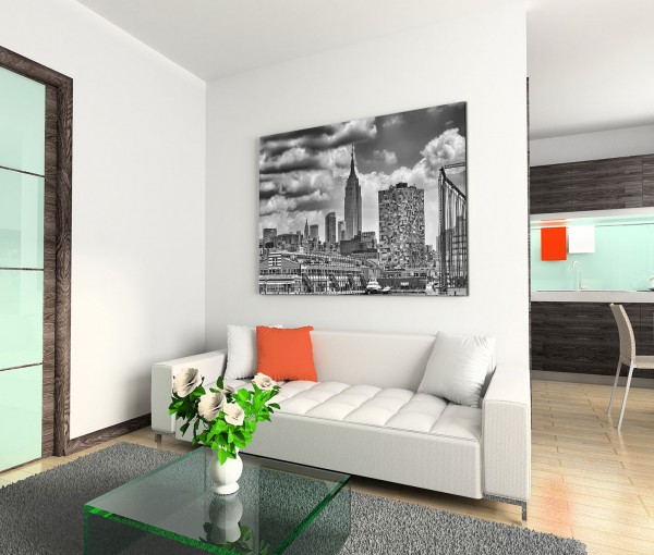 120x80cm Wandbild New York Manhattan Wolkenkratzer schwarz weiß