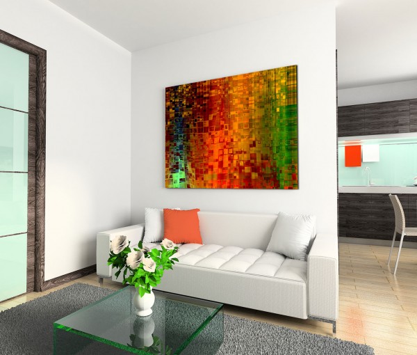 120x80cm Wandbild Kunst Hintergrund abstrakt Pixel rot grün gelb