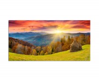 120x60cm Berge Wald Wiese Sonne Herbst