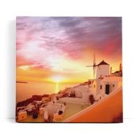 Santorini Mittelmeer Windmühle Sonnenuntergang Rot