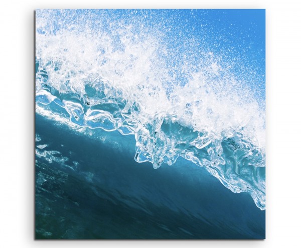 Naturfotografie – Blaue Meereswelle mit Gischt auf Leinwand