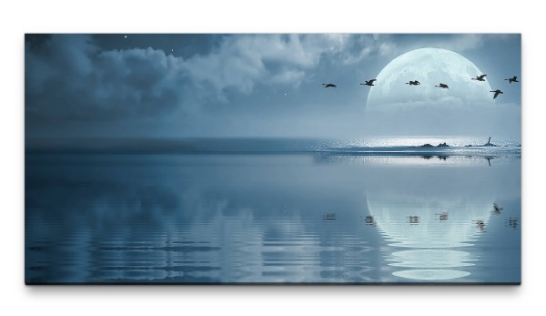 Bilder XXL Ozean bei Mondschein 50x100cm Wandbild auf Leinwand