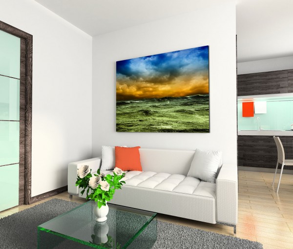 120x80cm Wandbild Meer Wellen Sturm Wolken