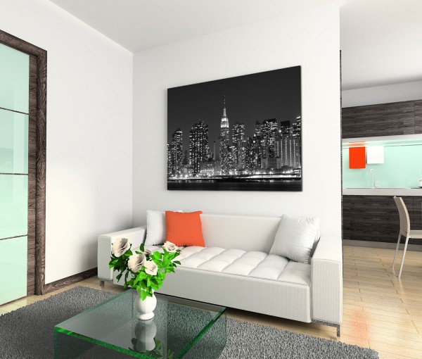 120x80cm Wandbild New York Manhattan Skyline Nacht Lichter