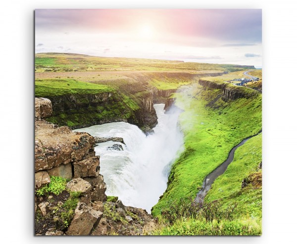 Landschaftsfotografie  Isländischer Wasserfall auf Leinwand exklusives Wandbild moderne Fotografie